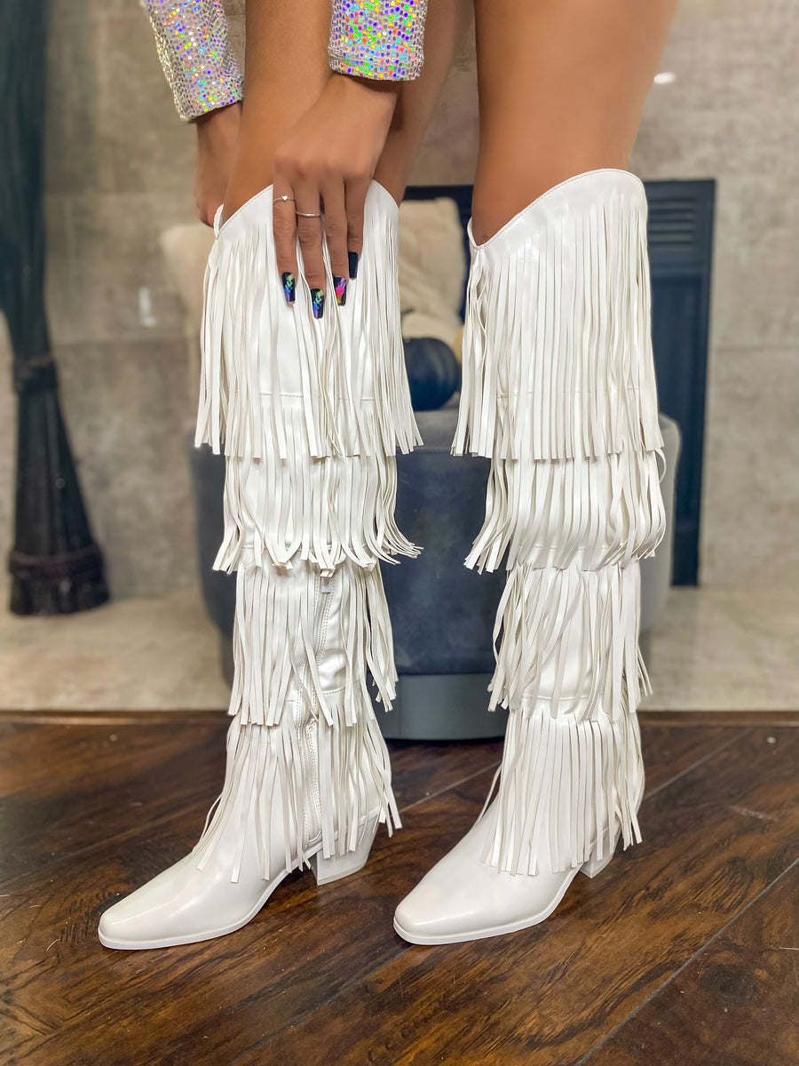 Beau Fringe Over The Knee Boots White Style Babes