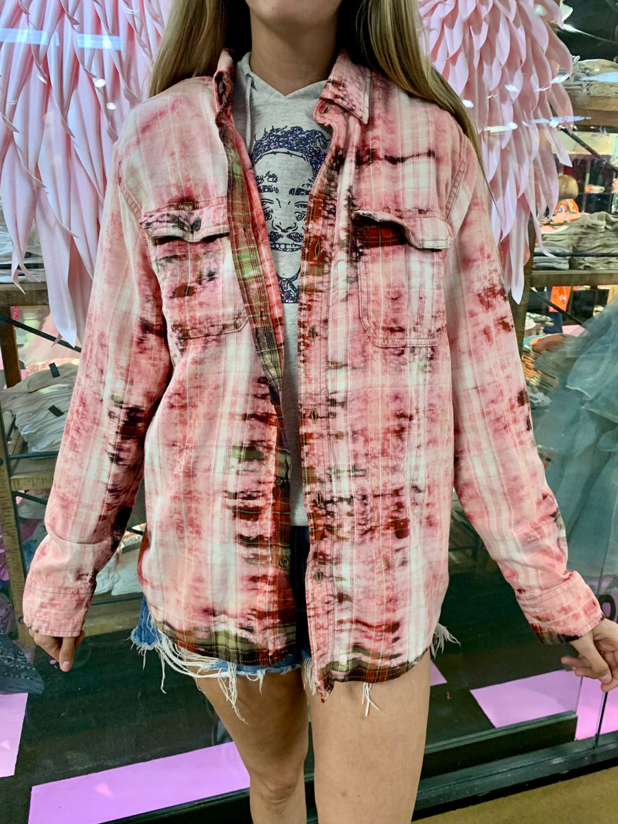 PRE ORDER Santa AB Embellished Bleached Flannel - Red Heavy Bleaching ...