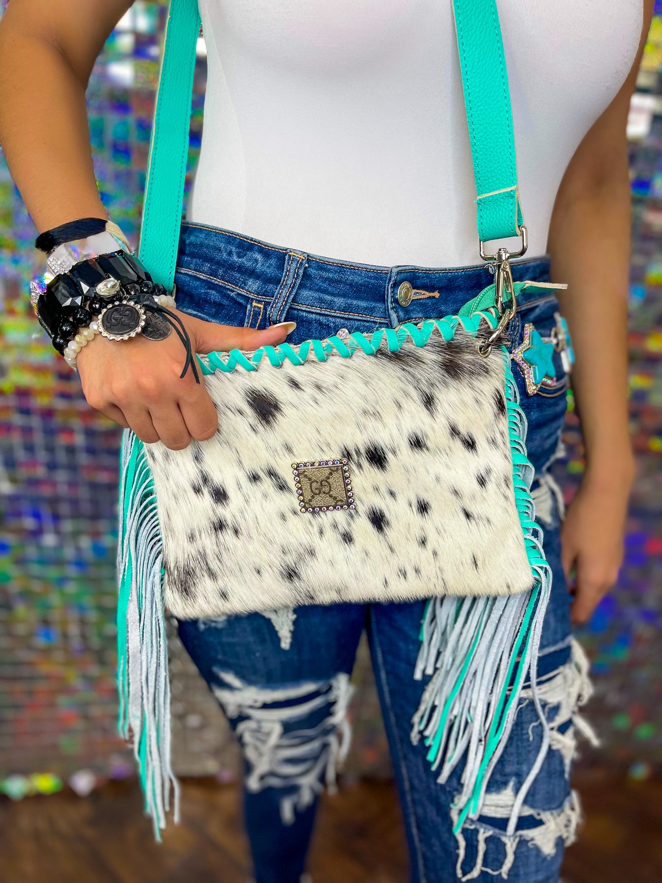 Western Cowgirl Leather Cowhide Fringe Purse 