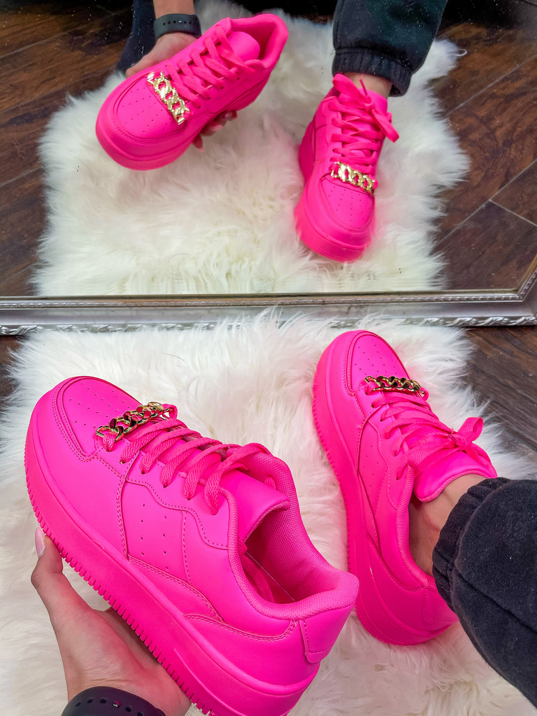 Journey With Me Chain Detail Sneakers Hot Pink Style Babes