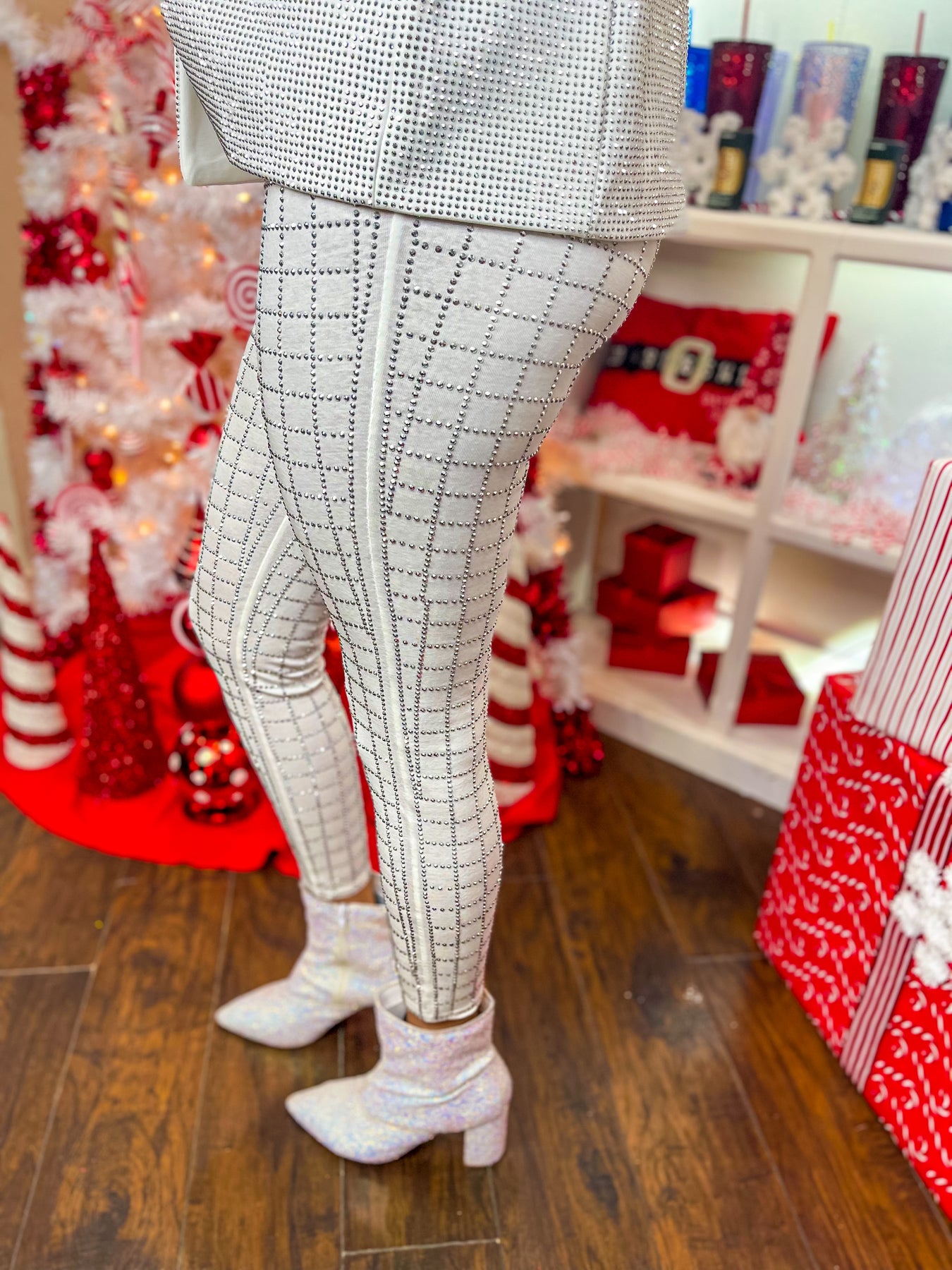 Pretty Fearless Checkered Rhinestone Leggings - White – Style Babes