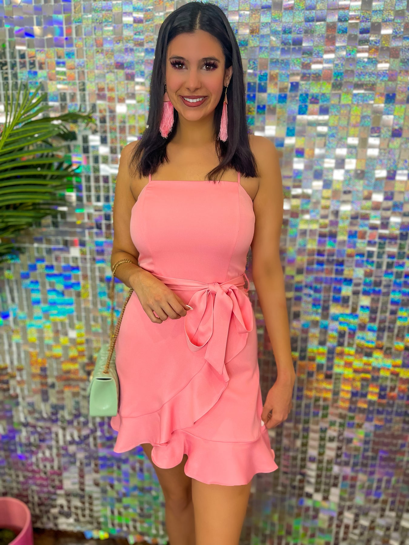 Sweet and Charming Pink Ruffled Mini Dress