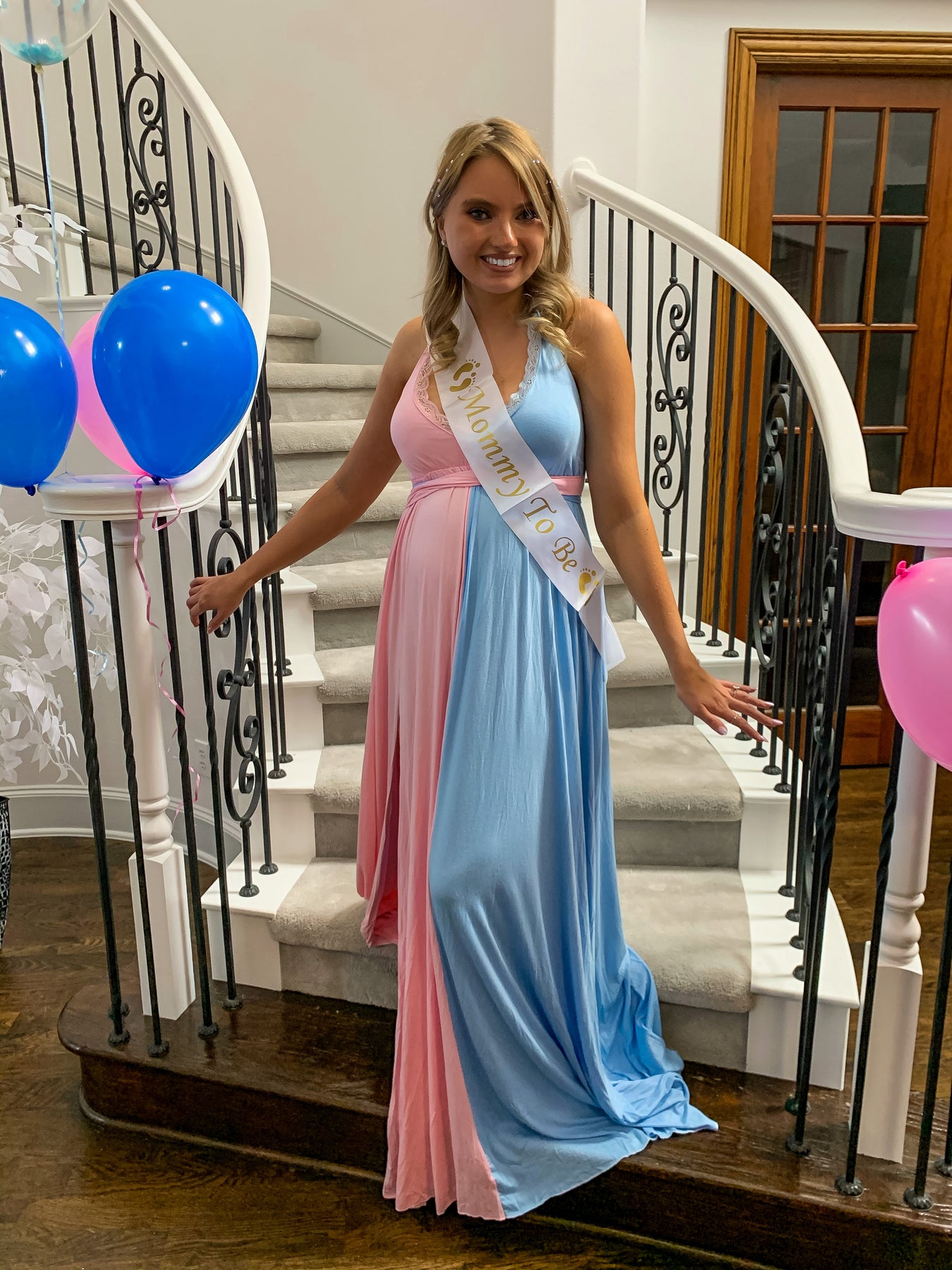 Aurora Mommy To Be Maternity Dress - Blue/Pink Aurora Mommy To Be Maternity Dress - Blue/Pink